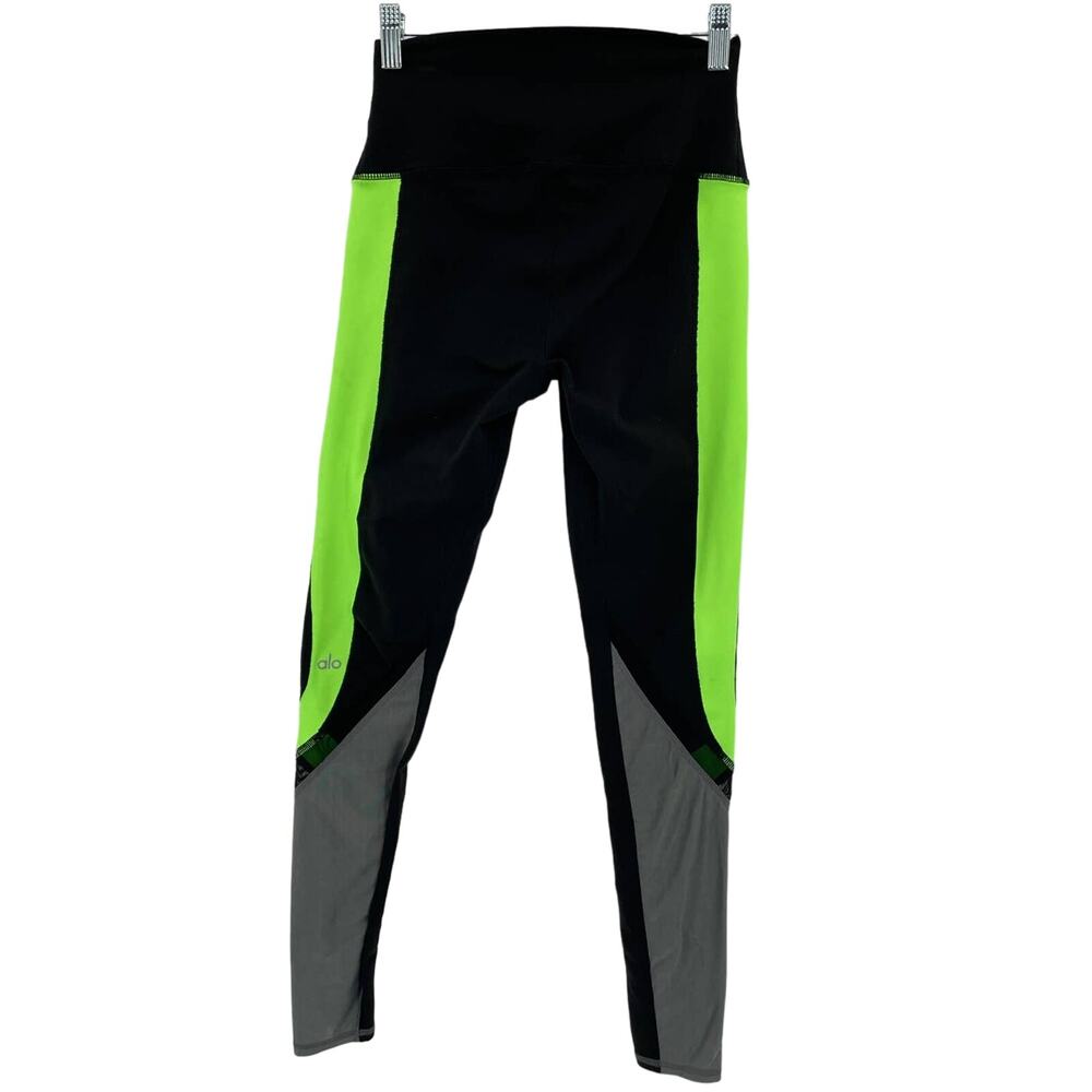 Alo Black/Yellow/Grey Ankle Mesh Athletic Women's  Leggings S - Picture 3 of 6